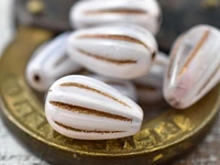 *6* 8x12mm Bronze Washed White Silk Melon Drop Beads