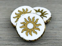 21mm Bronze Washed White Picasso Table Cut Sun Design Coin Beads