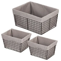 mDesign Metal Household Storage Basket with Fabric Liner, Set of 3