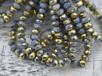 *30* 3x5mm Gold Etched Cornflower Opaline Picasso Fire Polished Rondelle Beads