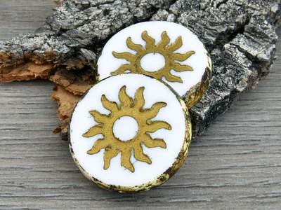 21mm Bronze Washed White Picasso Table Cut Sun Design Coin Beads