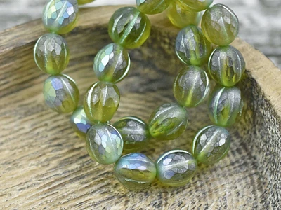*10* 10mm Matte Peridot AB Faceted Round Melon Beads