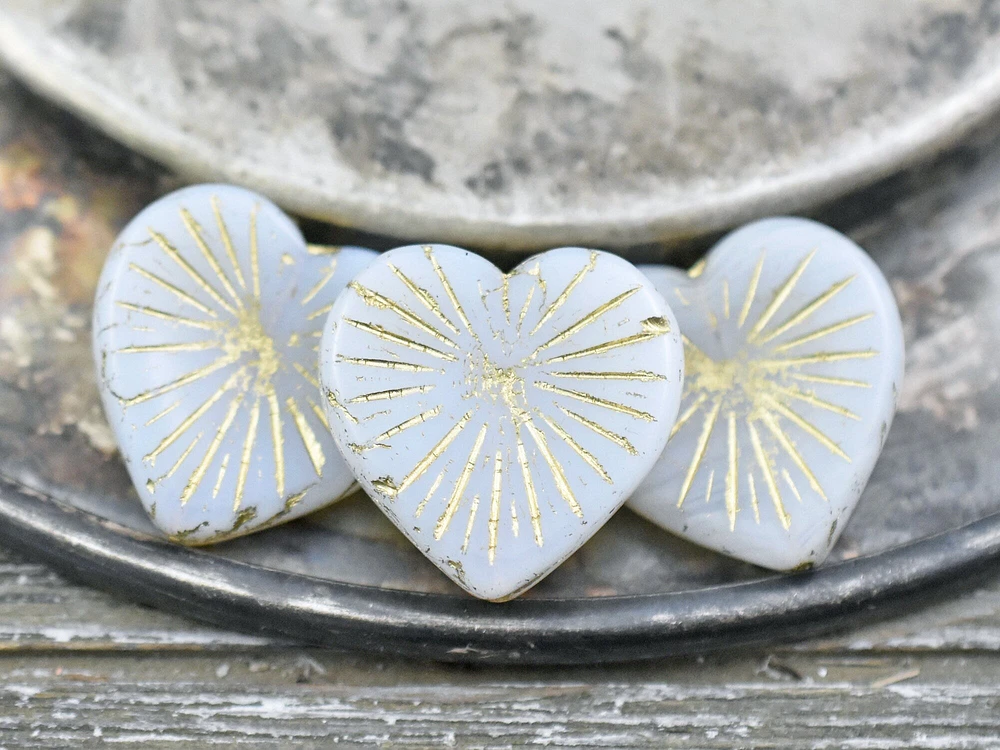 *4* 22mm Golden Bronze Washed White Opal Heart Beads