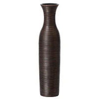 Tall Decorative Modern Ribbed Trumpet Design Brown Floor Vase - Contemporary Home Decor, Stylish Accent Piece for Living Room, Dining Room, or Entryway - Statement Vase for Flowers and Greenery