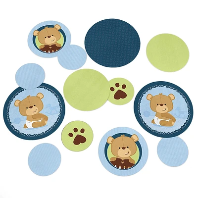 Big Dot of Happiness Baby Boy Teddy Bear - Baby Shower Giant Circle Confetti - Party Decorations - Large Confetti 27 Count