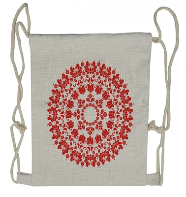Ambesonne Mandala Drawstring Backpack, Hungarian Round Folk Art, Sackpack Bag