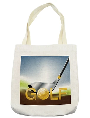 Ambesonne Golf Tote Bag, Sport Activity Theme with Golf Stick in Digital Style Illustration, Cloth Linen Reusable Bag for Shopping Books Beach and More, 16.5" X 14", Mustard Chocolate