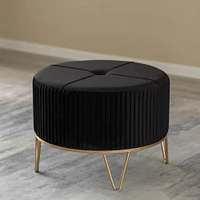 Round Velvet Ottoman Stool Raised with Hairpin Gold Base