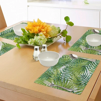 Ambesonne Plant Place Mats Set of 4, Watercolor Tropical Palm Leaves Colorful Illustration Natural Feelings, Washable Fabric Placemats for Dining Table, Standard Size, Fern Green Lime Green