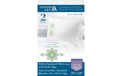 Leisure Arts Pillowcase 20"x26" Lace 2pc, Embroidery Pillow Kit, Stamped Embroidery Pillowcases, Embroidery Pillow Cases Stamped, Stamped Cross Stitch Pillow Cases