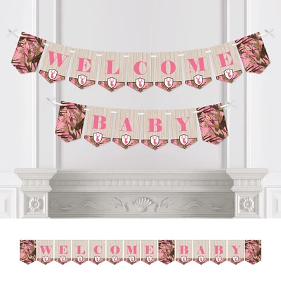 Big Dot of Happiness Pink Gone Hunting - Deer Hunting Girl Camo Baby Shower Bunting Banner - Party Decorations - Welcome Baby