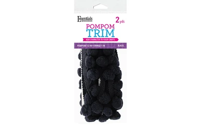 Essentials by Leisure Arts  Pom Pom 1/2" Fringe - Balck - 1" - 2 yard pom poms arts and crafts - black pompoms for crafts - craft pom poms - puff balls for crafts