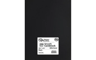 PA Paper Accents Smooth Cardstock 8.5" x 11" Black, 80lb colored cardstock paper for card making, scrapbooking, printing, quilling and crafts, 250 piece pack