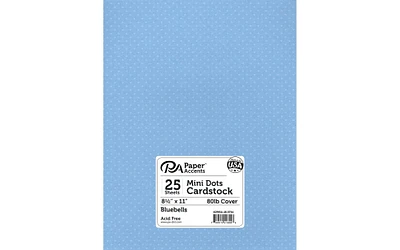 PA Paper Accents Mini Dots Cardstock 8.5" x 11" Bluebells, 80lb colored cardstock paper for card making, scrapbooking, printing, quilling and crafts, 25 piece pack