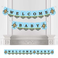 Big Dot of Happiness Blue Monkey Boy - Baby Shower Bunting Banner - Blue Party Decorations - Welcome Baby