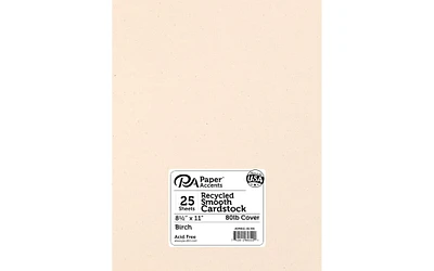 PA Paper Accents Recycled Cardstock 8.5" x 11" Birch, 80lb colored cardstock paper for card making, scrapbooking, printing, quilling and crafts, 25 piece pack