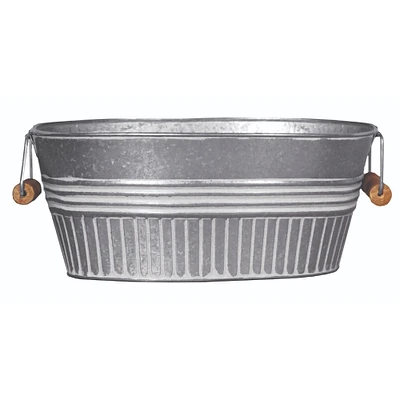 Headwind 14" Galvanized Basin Tub - Oval with White Wash Design, Handles and Drain Holes