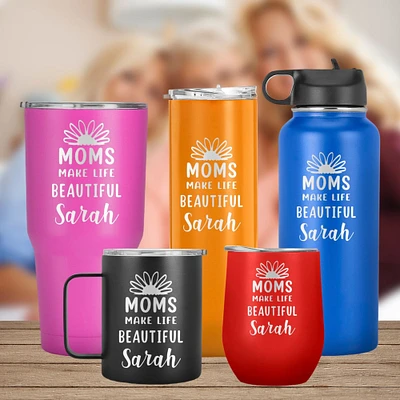 Mom Make Life Beautiful Floral Design with Personalized Name Tumbler, Mother Day, Birthday Gift, Mom Mug