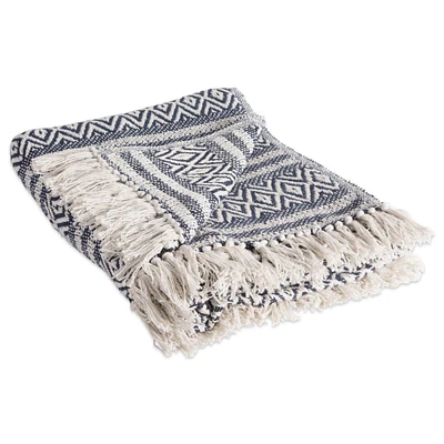 Contemporary Home Living 50" Blue and White Throw Blanket with Fringe Border