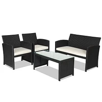 4 Pcs Wicker Conversation Furniture Set Patio Sofa and Table Set