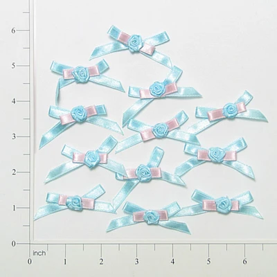 Bow With  Rosette - Light Blue, Pink - 12 pcs.