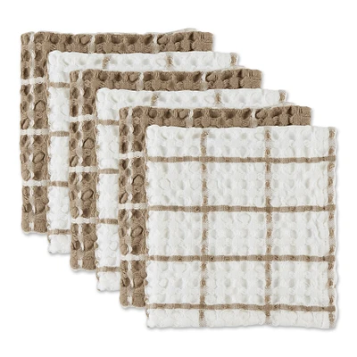 Contemporary Home Living Windowpane Oversized Washed Waffle Dishcloths - 12" - Brown and White - Set of 6