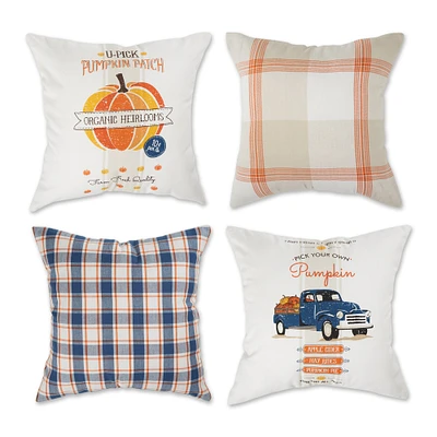 Contemporary Home Living Check and Print Fall Harvest Outdoor Patio Throw Pillow Covers - 18" - Set of 4