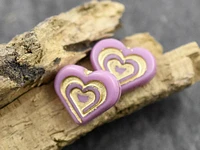 *6* 14x16mm Bronze Washed Pink Heart Beads