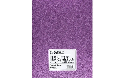 PA Paper Accents Glitter Cardstock 8.5" x 11" Sweet Pea, 85lb colored cardstock paper for card making, scrapbooking, printing, quilling and crafts, 15 piece pack