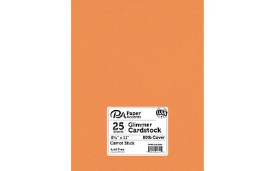 PA Paper Accents Glimmer Cardstock 8.5" x 11" Carrot Stick, 80lb colored cardstock paper for card making, scrapbooking, printing, quilling and crafts, 25 piece pack