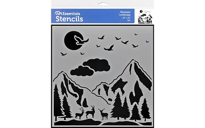 PA Essentials Stencil Mountain Landscape for Painting on Wood, Canvas, Paper, Fabric, Wall and Tile, Reusable DIY Art and Craft Stencils for Painting, 12"x12" Inches
