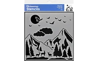 PA Essentials Stencil Mountain Landscape for Painting on Wood, Canvas, Paper, Fabric, Wall and Tile, Reusable DIY Art and Craft Stencils for Painting, 12"x12" Inches