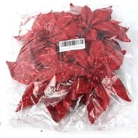 12-Pack: Red Glitter Poinsettia Picks, 8.5" Wide, Festive Holiday Accents, Christmas Picks, for Trees, Wreaths, & Garlands, Home & Office Decor