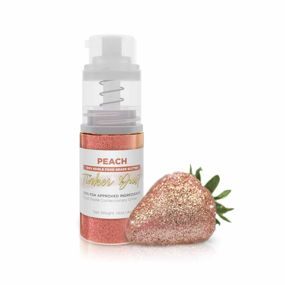 Peach Edible Glitter Spray - Edible Powder Dust Spray Glitter for Food, Drinks, Strawberries, Muffins, Cake Decorating. FDA Compliant (4 Gram Pump)