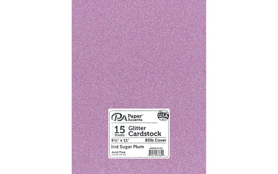 PA Paper Accents Glitter Cardstock 8.5" x 11"  Iridescent Sugar Plum, 85lb colored cardstock paper for card making, scrapbooking, printing, quilling and crafts, 15 piece pack