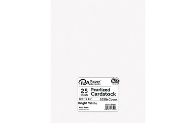 PA Paper Accents Pearlized Cardstock 8.5" x 11" Bright White, 105lb colored cardstock paper for card making, scrapbooking, printing, quilling and crafts, 25 piece pack