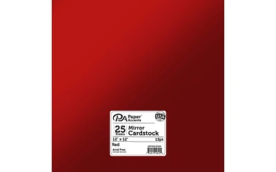 PA Paper Accents Mirror Cardstock 12" x 12" Red, 13pt colored cardstock paper for card making, scrapbooking, printing, quilling and crafts, 25 piece pack