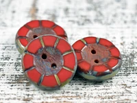 *4* 14mm Opaque Red Picasso Czech Glass Button Beads -- Czech Glass Buttons