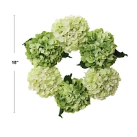 18" Mixed Green Hydrangea Wreath with Grapevine Ring & Silk Blooms