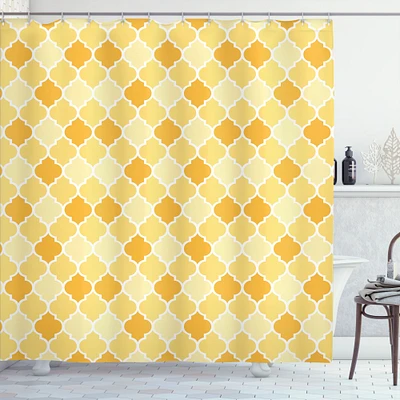 Ambesonne Quatrefoil Shower Curtain, Age-Old Trellis Pattern in The Shades of Yellow Historical Eastern, Cloth Fabric Bathroom Decor Set with Hooks, 69" W x 70" L, Marigold Mustard