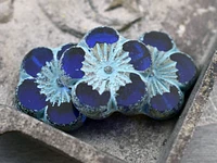 21mm Turquoise Washed Sapphire Hibiscus Flower Bead