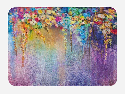 Ambesonne Flower Bath Mat, Abstract Herbs Weeds Alternative Medicine Blossoms Ivy Back Florets Shrubs Design, Plush Bathroom Decor Mat with Non Slip Backing, 29.5" X 17.5", Multicolor