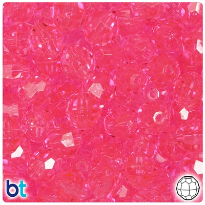 BeadTin Pink Transparent 12mm Faceted Round Plastic Craft Beads (180pcs)