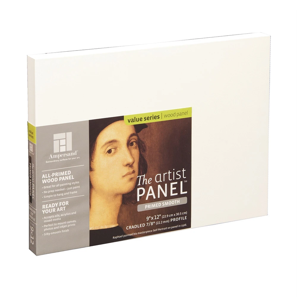 Ampersand Art Supply Wood Gesso Artist Painting Panel: Primed Smooth, 9" x 12", 7/8" Cradled Profile