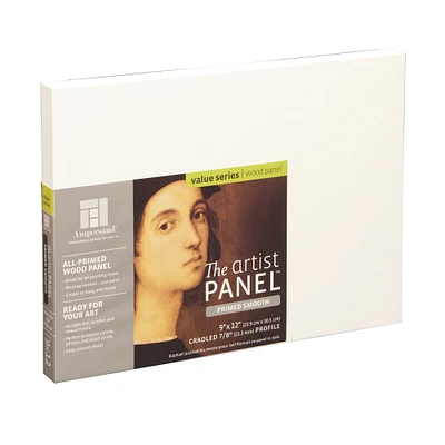 Ampersand Art Supply Wood Gesso Artist Painting Panel: Primed Smooth, 9" x 12", 7/8" Cradled Profile