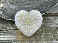 *4* 22mm Golden Bronze Washed White Opal Heart Beads