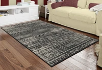 Deerlux Boho Living Room Area Rug with Nonslip Backing, Black Tribal Pattern