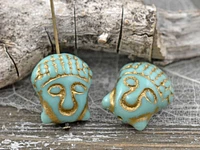 *4* 15x14mm Gold Washed Opaque Turquoise Buddha Head Beads