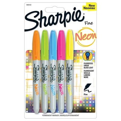 Sharpie Neon Marker Set, Fine, 5-Colors