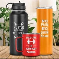 Custom Gym Tumbler, Laser Engraved Barbell Travel Cup, Personalized Gym Lover Gift, Double Insulated Dumbbells Coffee Mug